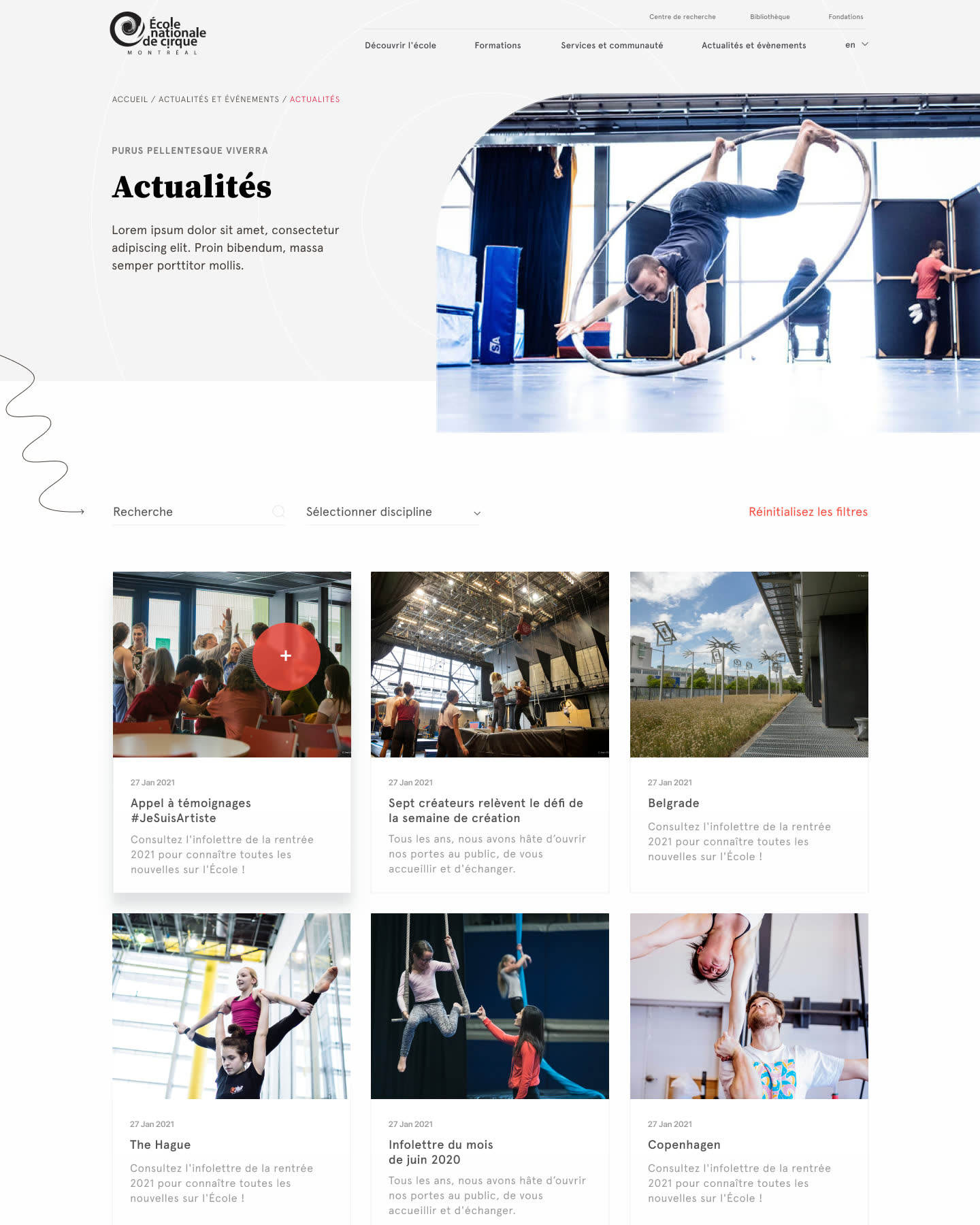 La page des actualités