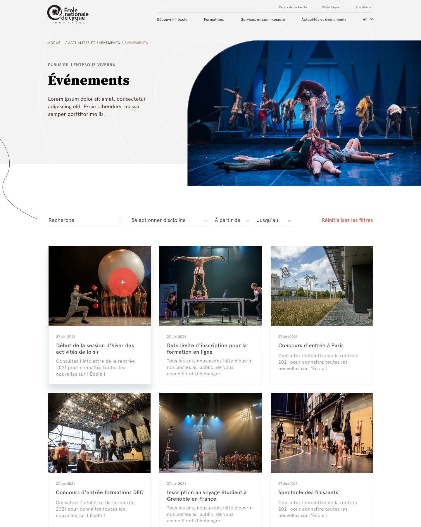 La page des évènements