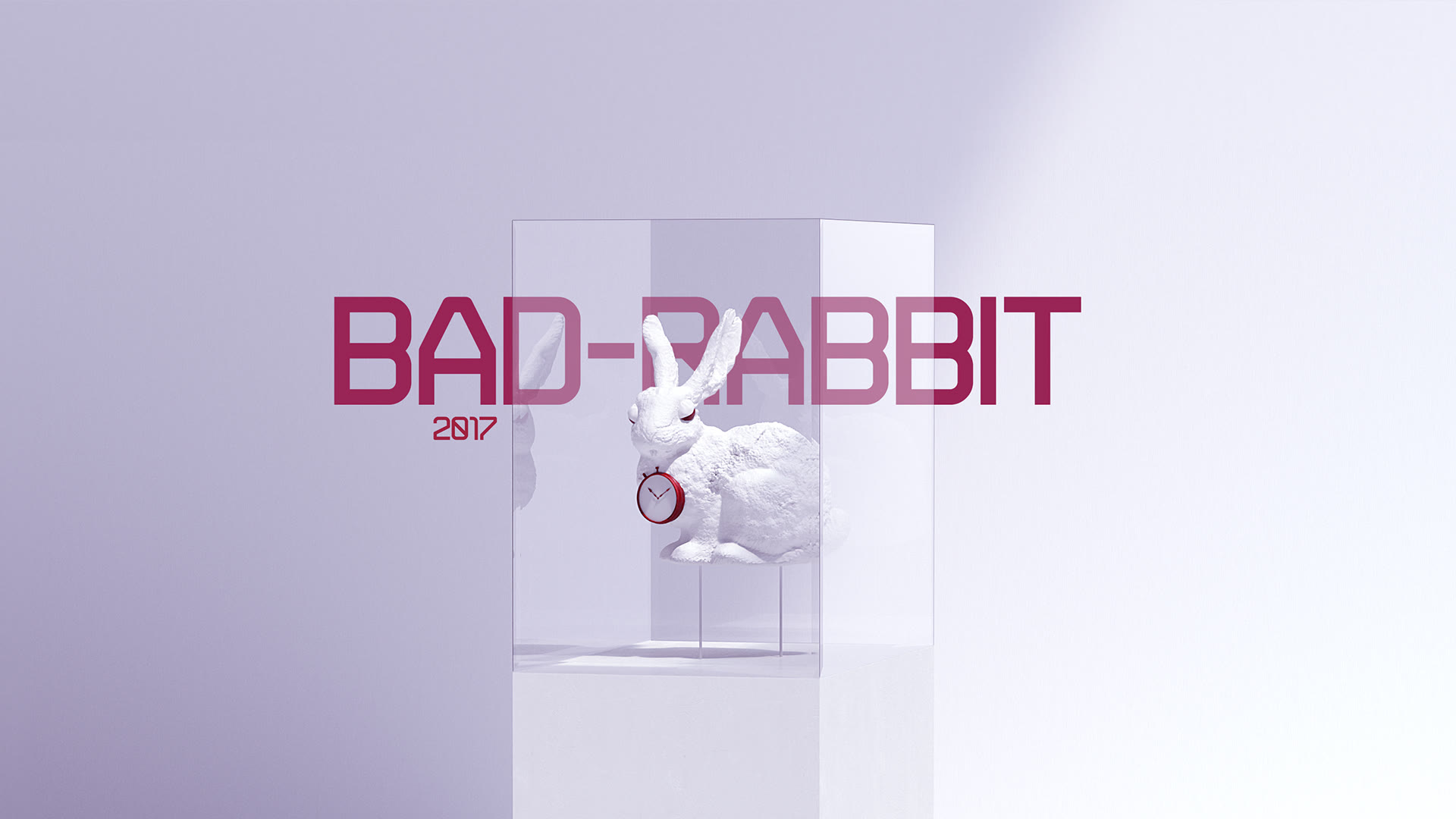Bad Rabbit, 2017 : un lapin de porcelaine sous vitrine, une horloge rouge au cou