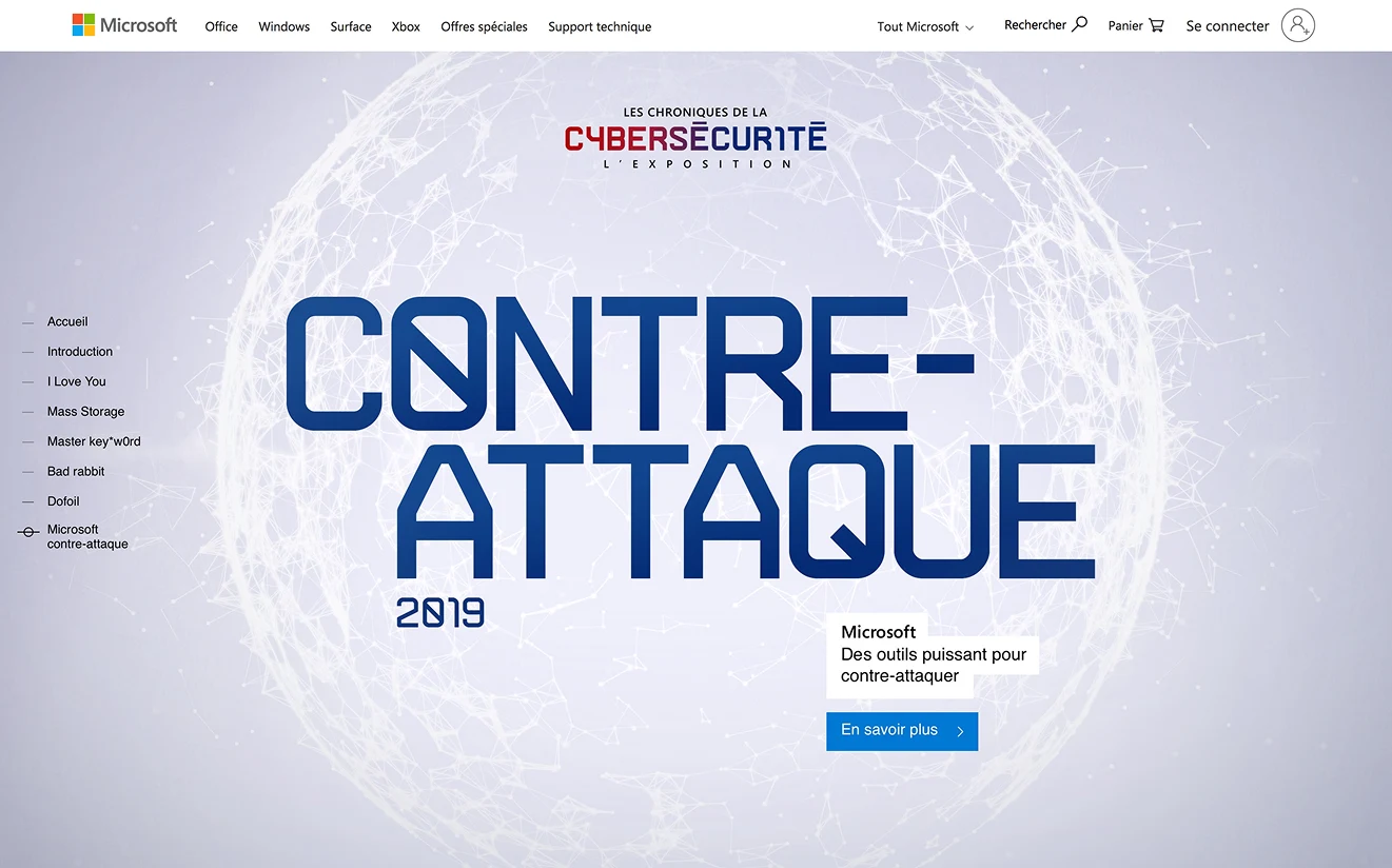 La page d’accueil : Contre-attaque 2019, sur un globe de données
