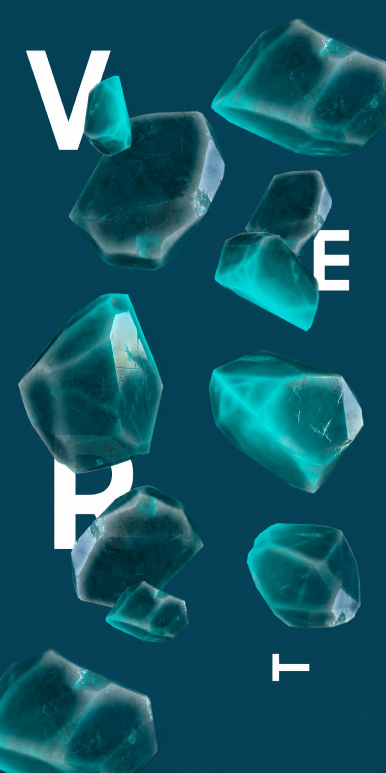 Un décor de blocs de glace turquoise et de lettres