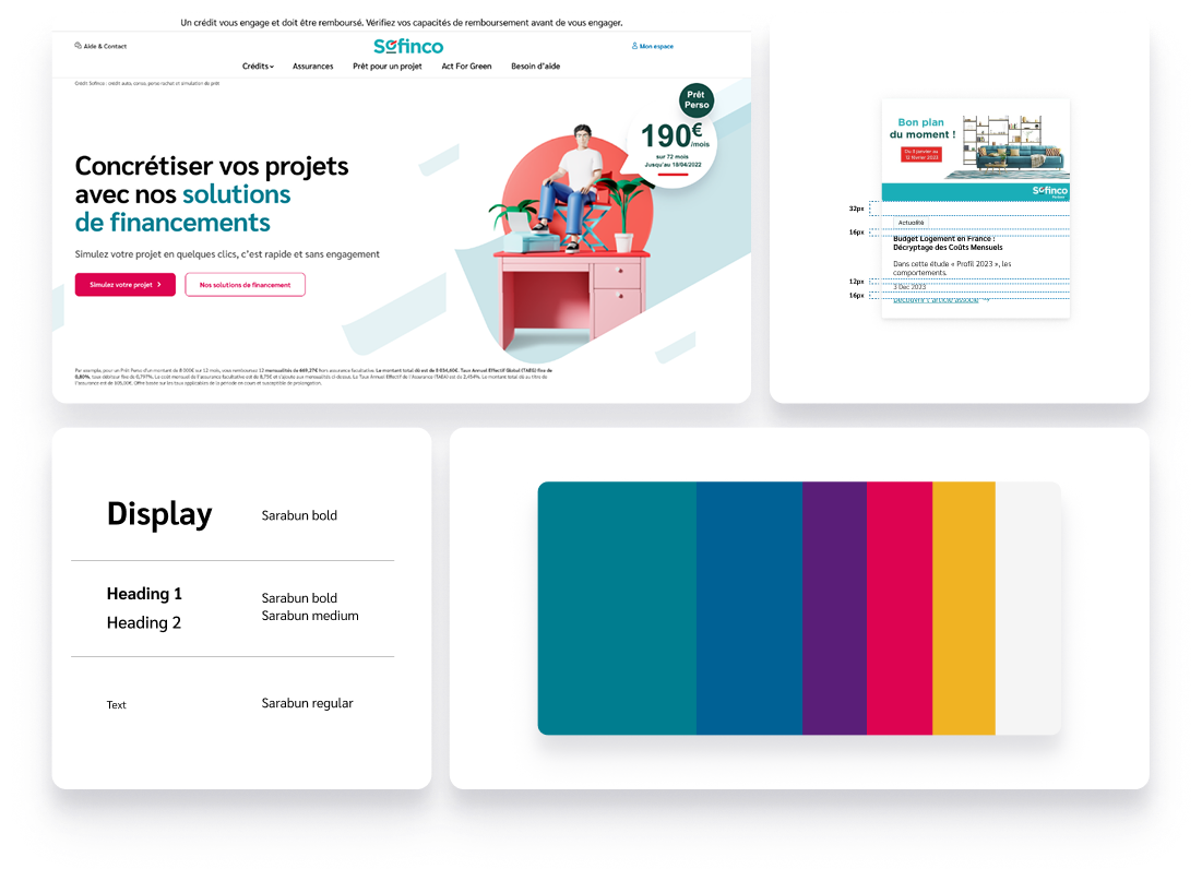 Le site Sofinco, une carte éditoriale, le spécimen typographique et la palette